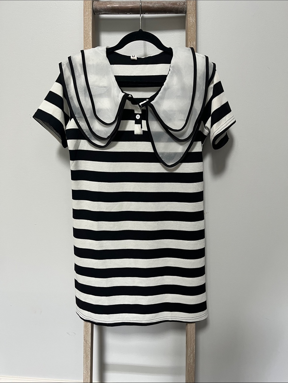 Black and White Stripe Dress with cute asymmetrical collar size small
